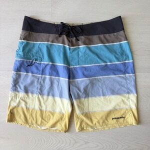 Patagonia Stretch Planing Board Swim Shorts Giant Stripe Mako Blue Men's 34